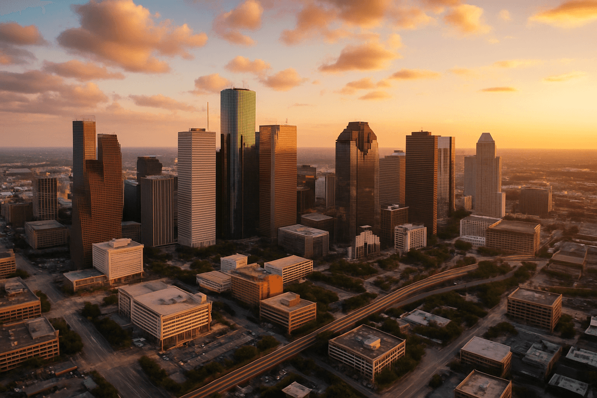 Houston skyline representing our local roots